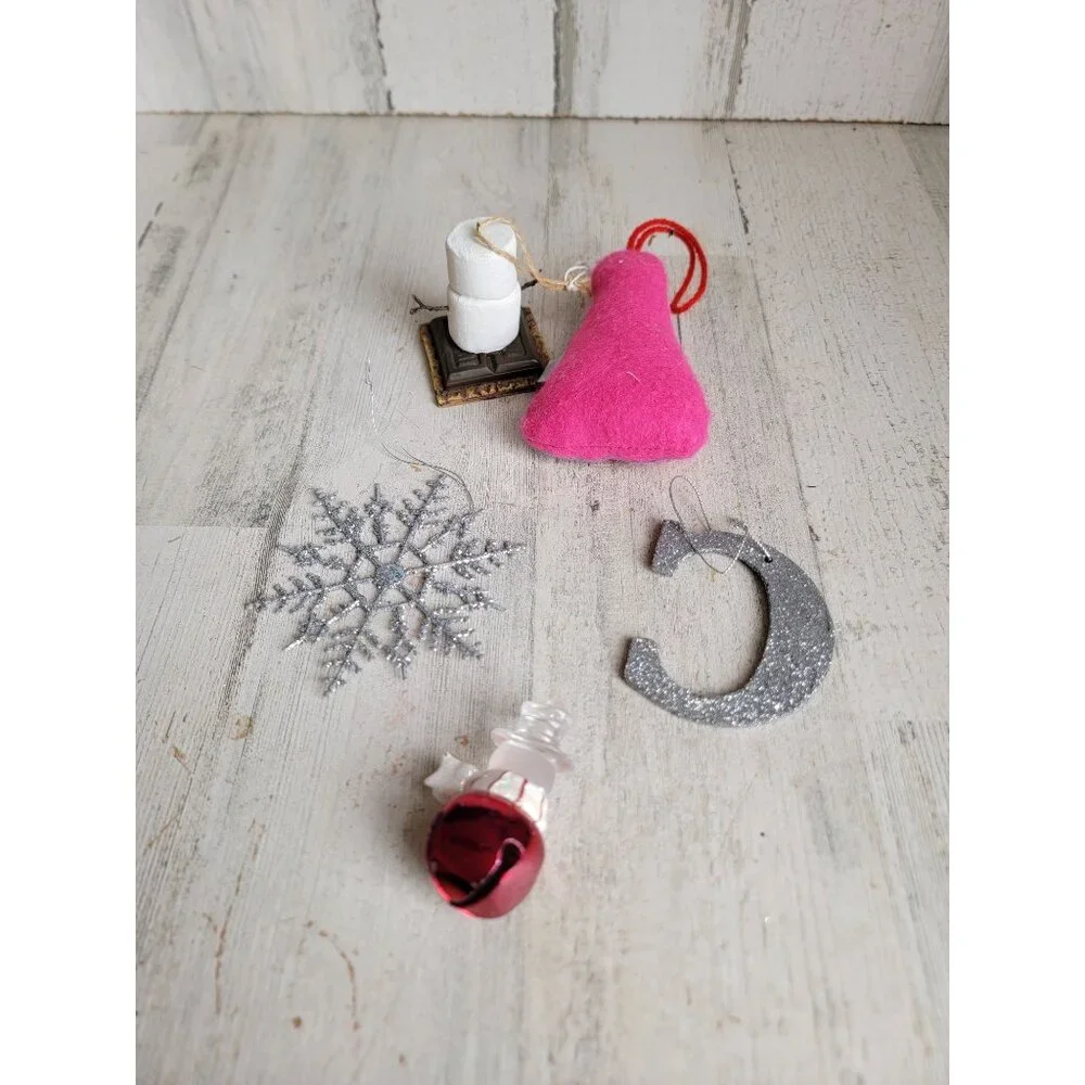 Snowman s'more glitter‎ snowflake Bell variety ornament Xmas set